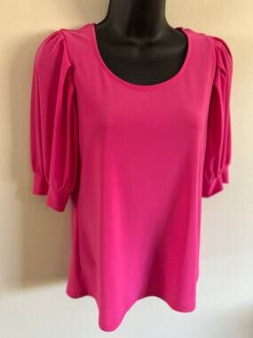 CECE Puff Sleeve Knit Top Bright Pink XS
